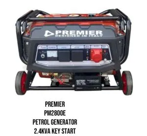 Premier PM2800E 2.4kVA Key Start Petrol Generator with Electric Start & Portable Wheel Kit