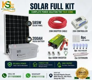 585W Solar Home Lighting Kit – 200Ah Yachu Battery, 600W Inverter & Complete Accessories