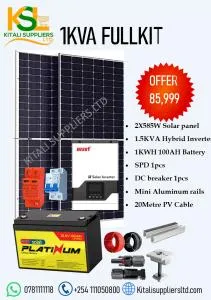 1kVA Complete Solar Power System Kit with 2 × 585W Solar Panels, MUST Hybrid Inverter & 100Ah Lithium Battery