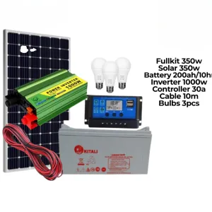 Complete 350W Solar Kit with 200Ah Deep Cycle Battery, 1000W Pure Sine Wave Inverter & 30A Charge Controller – Home & Business Backup Power System