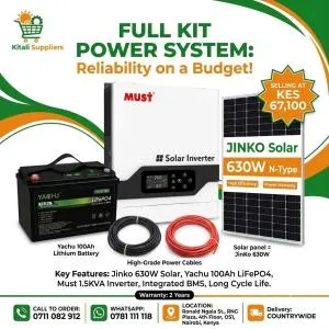 1.5KVA Solar Power Kit – 630W Jinko Solar Panel, 100Ah Lithium Battery & MUST Hybrid Inverter