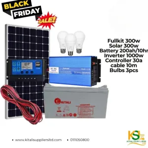 Complete 300W Solar Kit with 200Ah Deep Cycle Battery, 1000W Pure Sine Wave Inverter & 30A Charge Controller – Reliable Home & Business Solar Backup System