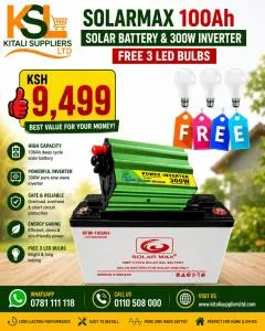 100Ah Battery with 300W Inverter & 3 LED Bulbs – Home Backup Power Kit