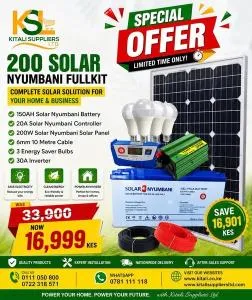 200W Solar Home Full Kit with 150Ah Battery, 300W Inverter, Charge Controller & LED Bulbs