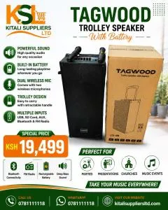 Tagwood LTS-10B Double Speaker Trolley Speaker with Rechargeable Battery & Wireless Microphones – Powerful Portable Sound System
