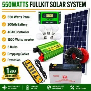 550W Full Kit Solar System with 550W Panel, 200Ah GEL Battery, 1500W Inverter & Complete Accessories – Reliable Home Power Solution