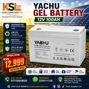 Yachu 12V 100Ah GEL Battery – Free Maintenance Deep Cycle Solar Battery for Reliable Power Storage