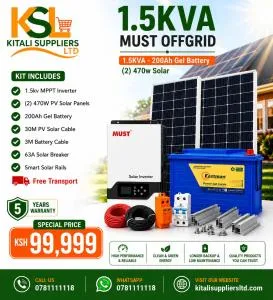 1.5KVA Must Off-Grid Solar System with Hybrid Inverter, 2×470W Solar Panels & 200Ah Eastman Solar Battery – Complete Power Backup Solution