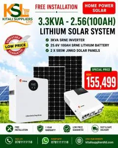 3.3KVA Solar System with 2×585W Solar Panels, SRNE Hybrid Inverter & 25.6V SRNE Lithium Battery – Complete Smart Power Solution