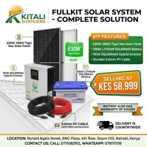 1KW Solar System with 630W Solar Panel, 100Ah BMS Lithium Battery & Solarmax 1KVA Hybrid Inverter – Complete Energy Solution