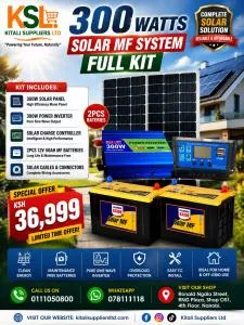 300W Solar MF Full Kit with Pure Sine Wave Inverter & Dual 12V 50Ah Batteries – Complete Off-Grid Energy System