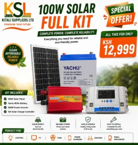 100W Solar Full Kit – 100W Solar Panel + 80Ah Yachu Battery + 300W Solar Inverter + 10A Controller
