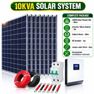 10KVA Hybrid Solar Power System – 8 × 320W Solar Panels & Complete Accessories