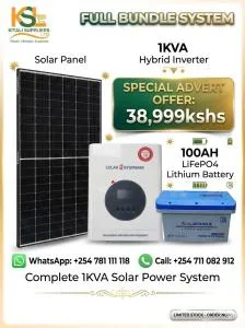 Complete 1KVA Solar Power System Bundle (550W Panel + 100Ah LiFePO4 Battery + Hybrid Inverter)