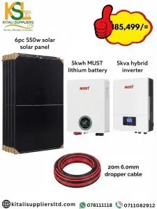 6×550W Solar Panels + 5KVA Hybrid Inverter + 5kWh Lithium Battery Complete Solar Kit