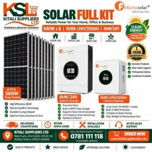 8×580W Solar Panels + 4KVA Inverter + 5kWh 200Ah 24V Battery Complete Solar System