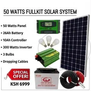 50W Full Kit Solar System with 300W Inverter, 26Ah Battery & 3 LED Bulbs – Kitali Suppliers Ltd
