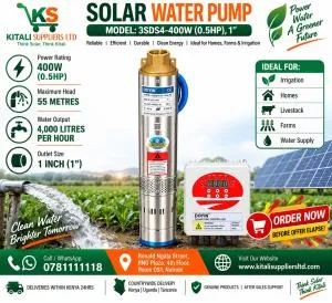DOYIN 3SDS4-400W (0.5HP) Solar Submersible Borehole Water Pump Kit with Smart MPPT Controller (1-Inch Outlet)