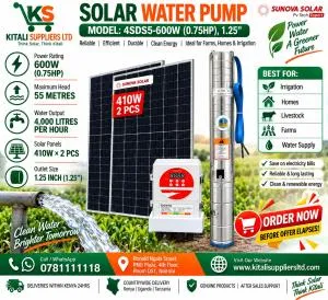 Doyin 4SDS5-600W (0.75HP) Solar Submersible Water Pump – 55M Head