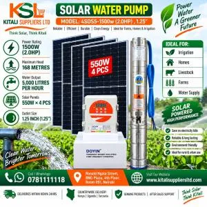 Doyin 4SDS5-1500W (2HP) Solar Submersible Water Pump – 168M Head,  4pc 550w solar panel