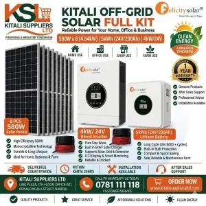 Kitali 4.64kW Solar Kit: 4kW Hybrid Inverter & 5kWh Lithium Battery