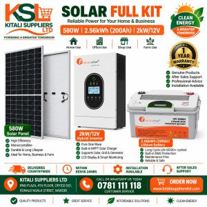 Felicitysolar Complete Solar Full Kit: 580W Panel + 2kW/12V Inverter + 2.56kWh (200Ah) Lithium Battery