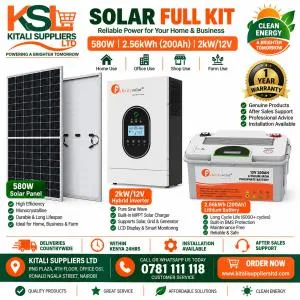 Felicitysolar Complete Solar Full Kit: 580W Panel + 2kW/12V Inverter + 2.56kWh (200Ah) Lithium Battery