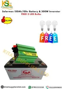 Solarmax 150Ah/10HR Battery & 300W Inverter Kit + 3 Free LED Bulbs