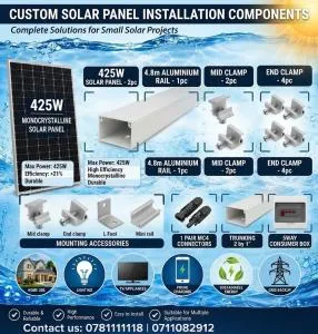 2 × 425W Solar Panel Mounting Kit with MC4 Connectors, Clamps & 4.8m Aluminium Rail