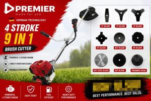 Premier 4-Stroke 9-in-1 Brush Cutter – Multi-Blade Petrol Grass Cutter for Farms & Gardens