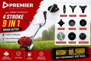 Premier 4-Stroke 9-in-1 Brush Cutter – Multi-Blade Petrol Grass Cutter for Farms & Gardens