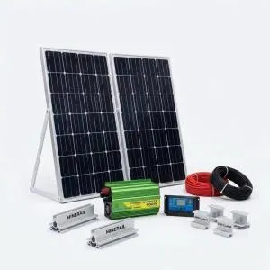 Complete Portable Off-Grid Solar Power System Kit – Dual Solar Panels, 600W Power Inverter, Charge Controller, Mounting Rails & Cables