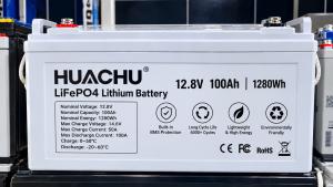 HUACHU 12.8V 100Ah 1280Wh LiFePO4 Lithium Solar Battery with Built-in BMS