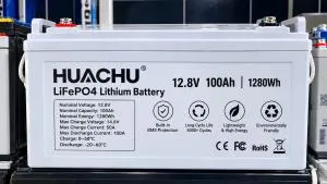 HUACHU 12.8V 100Ah 1280Wh LiFePO4 Lithium Solar Battery with Built-in BMS