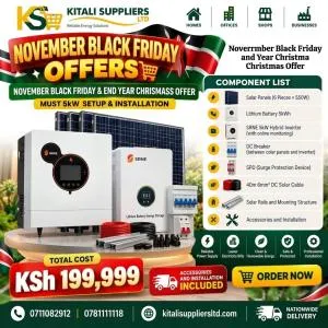 SRNE 5kW Hybrid Solar System with 5kWh Lithium Battery, 6 × 550W Solar Panels and Installation