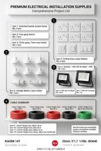 Electrical Installation Materials Kit – Switches, Socket Outlets, LED Floodlights and Electrical