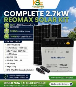 Complete 2.7kW Reomax Solar Kit with 2000Wh LiFePO4 Battery & $2 \times 350\text{W}$ Monocrystalline Solar Panels
