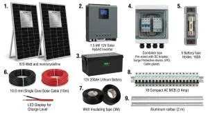 Complete 570W Solar Power Kit with 1.5kW Hybrid Inverter and 200Ah Lithium Battery