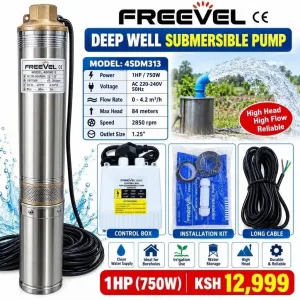Freevel 1HP Deep Well Submersible Water Pump – 750W, Model 4SDM313